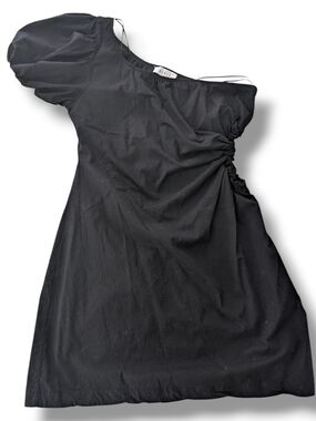 MABLE Black One-Shoulder Puff Sleeve, Side Cutout Dress, Size M